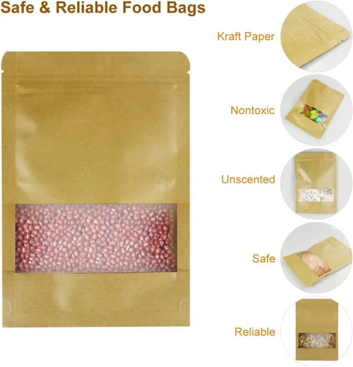 25pcs%2012x20cm%20Brown%20Kraft%20Paper%20Transparent%20Zip%20lock%20Standup%20Pouch%20Bags%20With%20Clear%20Translucent%20Window%20For%20Dried%20Food,%20Candy,%20Spices%20&%20Nuts%20-%20Image%208