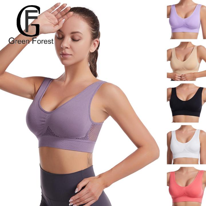 HGYJ Back Pocket Sports Bra Shockproof Horizontal Strip Mesh