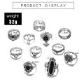10 Style Black Opal Stone Crown Flower Elephant Crescent Ring Set for Women Metal Jewelry Accessories. 