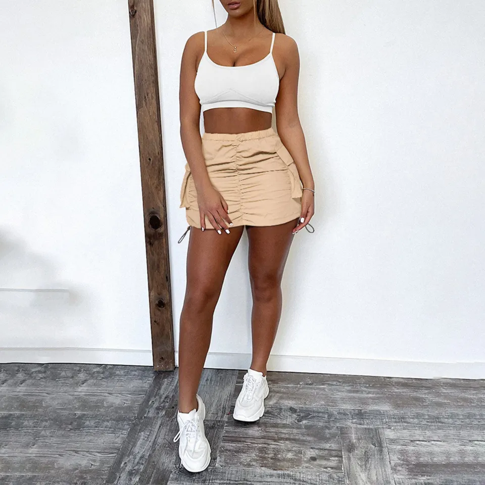 Zentora Women Drawstring Skirt High Waist Cargo Skirt with