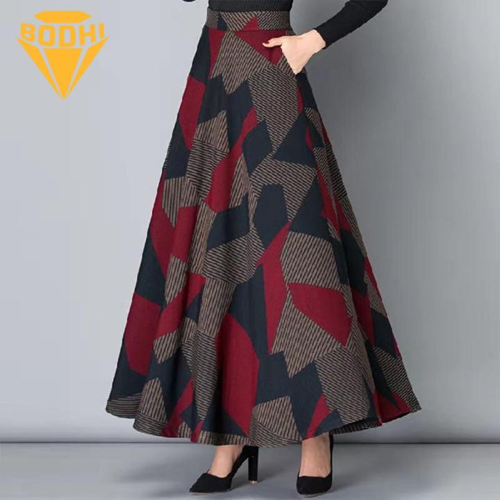 Elegant%20Women%20Maxi%20Skirt%20Vintage%20A-line%20Maxi%20Skirt%20with%20Pockets%20for%20Elegant%20Party%20Commute%20High%20Waist%20Colorblock%20Design%20Fashion%20Women%20Plaid%20Skirt%20-%20Image%202