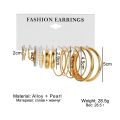 6 PC Elegant and Versatile: Ladies Round Geometry Pearl Earrings - Perfect for Adding Sophistication to Your Outfits. 