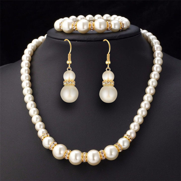 Elegant Faux Pearl Necklace Earrings Bracelet Long Necklace Jewelry Gift