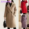 Autumn Women Coat Stylish Fall Winter Women's Overcoat Trendy Solid Color Turn-down Collar Long Sleeve Cardigan with Belted Button Closure Mid Length Loose Lady Coat Perfect for Southeast Asian. 
