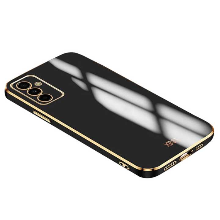 Biruiqu for Samsung Galaxy M13 4G Back Cover Luxury 6D Plating Frame Shiny Bling Phone Pounch Soft Silicone Square Phone Case