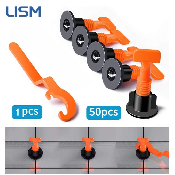 51pcs Tile Leveling System Tool Kit Reusable Level Wedges Alignment Spacers for Leveler Locator Spacers Plier T-lock Floor Tool