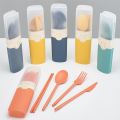 【HOT】 Portable Reusable Spoon Fork Travel Picnic Chopsticks Wheat Straw Tableware Cutlery Set With Carrying Box For Student Office. 