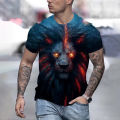 Men T-Shirt Summer Loose and Breathable Short Sleeve Lion Print Tops Round Neck Fashion Clothing Men Clothing Low Price T-Shirt. 