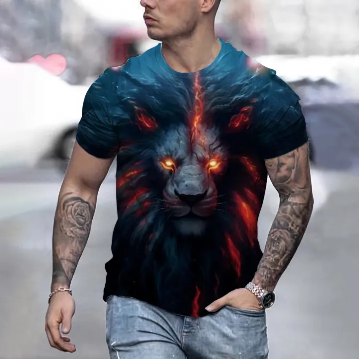 Men%20T-Shirt%20Summer%20Loose%20and%20Breathable%20Short%20Sleeve%20Lion%20Print%20Tops%20Round%20Neck%20Fashion%20Clothing%20Men%20Clothing%20Low%20Price%20T-Shirt%20-%20Image%203