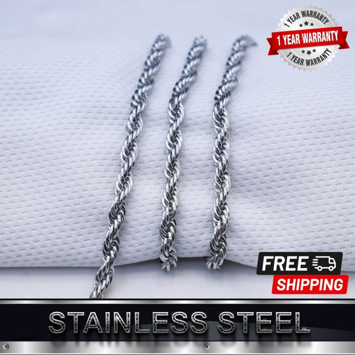 Rope Chain 5MM Stainless Steel Mens Sterlin Necklace Silver Chain for Men Luxury Design Fashion Wedding Engagement Jewelry Gifts Boys High Grade Waterproof Fashion Jewelry Accessories Hip Hop Rock Choker