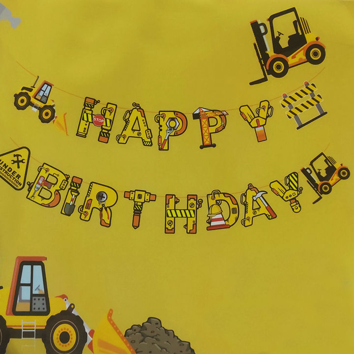 Construction Vehicle Cardboard Party Gala Bunting Letter Banner Happy Birthday Party Decorations