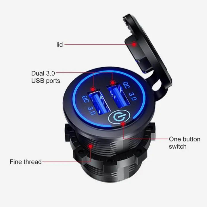 Quick%20Charge%203.0%20Dual%20USB%20Socket%2012V/24V%20Car%20Charger%20Touch%20Switch%20Voltmeter%20Electronic%20Lighter%20USB%20Fast%20Charger%20Socket%20-%20Image%203
