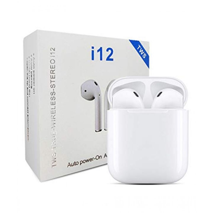 i12 TWS Pods Inpods12  White/Blue/Black - With Mic -Waterproof Portable Earbuds Full Set with Box For IOS,Android and All Mobiles -Features I7s,i11,i12,i15,i18, airdots