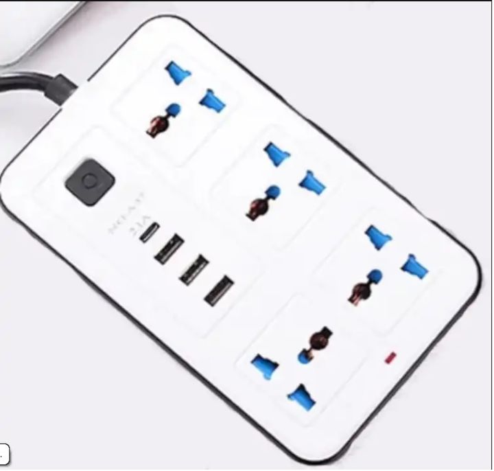 Multi Plug Wire Code 4 Power Socket Extension With 3 USB Ports and  1 Type C  port- Black