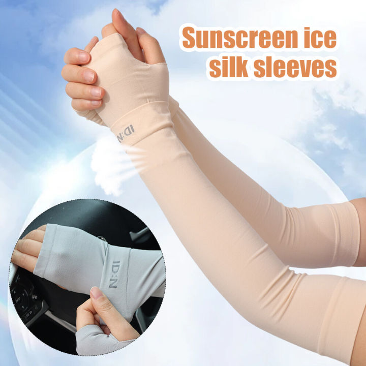 Summer Sun Protection Ice Silk Sleeves Nylon Solid Color Cycling Hiking UV Protection Arm Sleeves