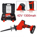42V 1400W Electric Reciprocating Saws Sabre Saw Outdoor Woodworking Cordless Cutting Machine(No/1x Lithium Battery). 