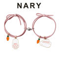 1 Pair Couple Bracelets Magnet Stone Cute Animal Knotted Adjustable Elastic Rope Decorative Valentines Day Gift Time Rabbit Pendant Lover Bracelets Rubber Bands for Student. 