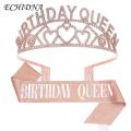 Birthday Tiara Sparkling Birthday Queen Tiara Sash Set Festive Headwear for Women's Party Decor Crown Comb Happy Birthday Sash Perfect for Southeast Asian Buyers Adjustable Birthday Belt. 