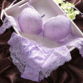 2 Pcs/Set Women Underwear Set Bra Panties Set Lace Push Up Elastic Deep V Neck Solid Color Soft Padded With Wire Bow-knot Back Closure Lady Intimate Clothes. 