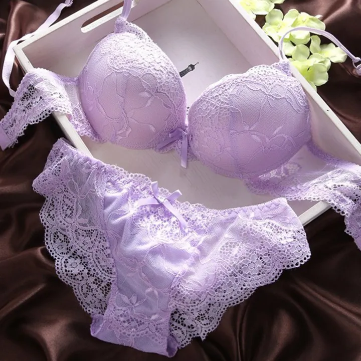 2%20Pcs/Set%20Women%20Underwear%20Set%20Bra%20Panties%20Set%20Lace%20Push%20Up%20Elastic%20Deep%20V%20Neck%20Solid%20Color%20Soft%20Padded%20With%20Wire%20Bow-knot%20Back%20Closure%20Lady%20Intimate%20Clothes%20-%20Image%203