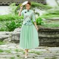 Spring and Summer New Slim Fit Republic of China Style Retro Girl Half Sleeve Top Style Chinese Dress Cheongsam Two-Piece Suit Tea Clothes. 