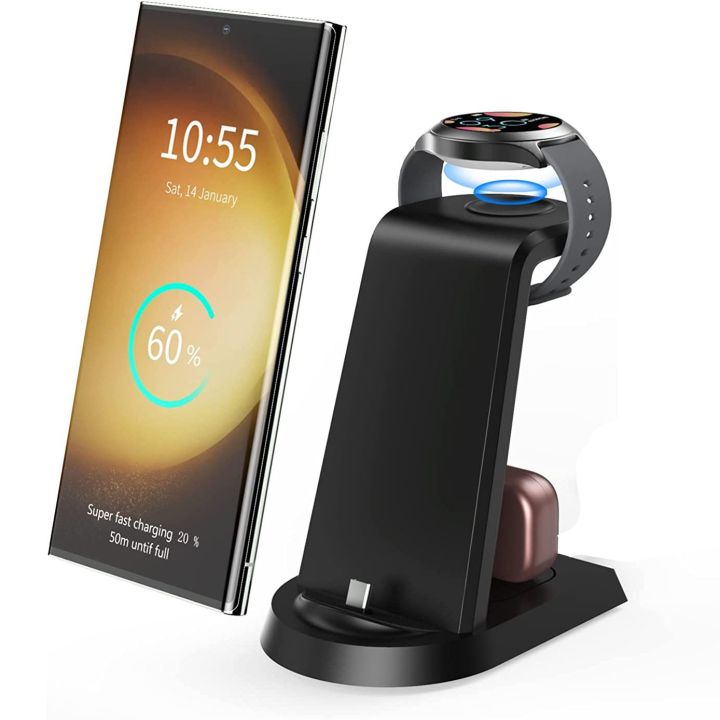 25W Super Fast Wireless Charger 3 in 1 for Samsung S24 S23 Ultra S22 S21 S20 Galaxy 5 4 3 Active Watch Earbuds Charging Station