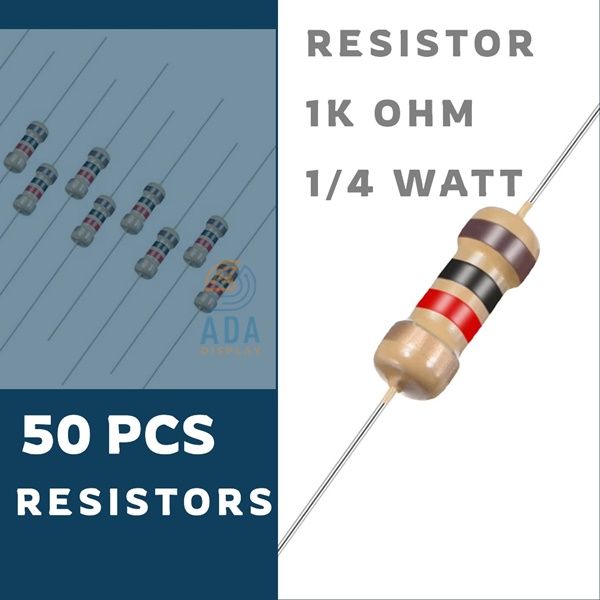 50PCS - 1K Ohm Resistor 1/4W 5% Tolerance Carbon Film Resistors 4 Bands for DIY Electronic Projects and Experiments