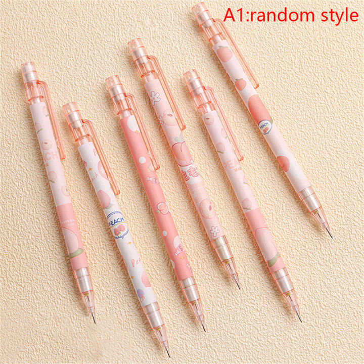0.5mm Sweet Peach Mechanical Pencil with Leads Cute Pencil School Stationery Supplies Gift Cartoon Students Prize