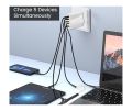65W 5-Ports Fast Charger Type C Adapter with 2PD USB-C and 3USB-A, GaN QC 3.0 Fast USB C Wall Charger Plug, Type C Plug Adapter for Cellular Phones, Laptops, Headphones, Tablets. 