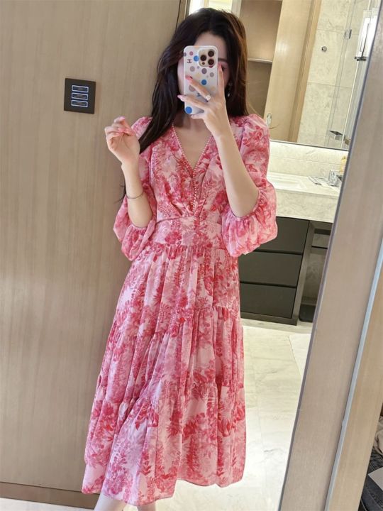 2024 Summer New Style Pink Floral Dress Women's Special