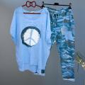1 Set T-shirt Pants O-Neck Two Piece Set Asymmetrical Lace-up T-shirt Pants. 