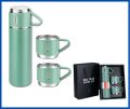 Green Vacuum Flask Set, 3 in 1 Vacuum Insulated Thermo Flasks 500ml with 3 cups Gift Set (in Gift Box). 