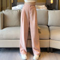 Women Korean Leisure Wide Leg Trousers Girls High Waisted Casual Concise Solid Color Formal Pants Female Slim Fit Loose Slacks. 