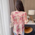 Bohemian V-neck Floral Shirt Women's Summer 2025 New Foreign Style Ruffle Sleeve Casual Chiffon Shirt Top. 
