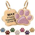 Custom Gold Pet ID Tags Sparkly Paw Shape Personalized Shiny Dog Glitter Silent Cute Doggy for Puppies Laser Engraved Name. 