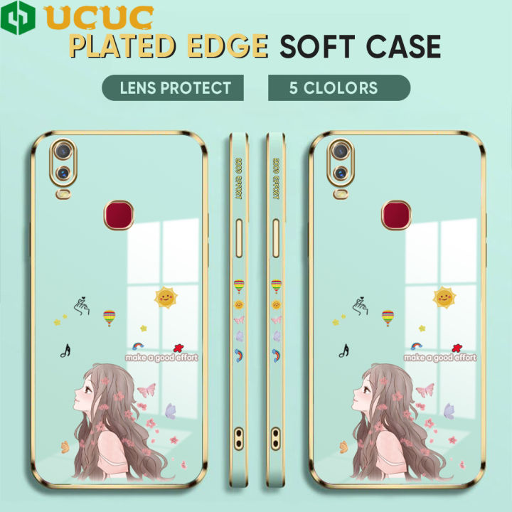 UCUC for Vivo Y11 2019 Back Cover Gentle Side Face Girl Luxury 6D Plating Case Side Pattern Soft Silicone Square Phone Cases