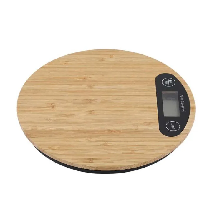 Round Bamboo Wooden Digital LCD Electronic Kitchen Cooking Food Weighing Scales