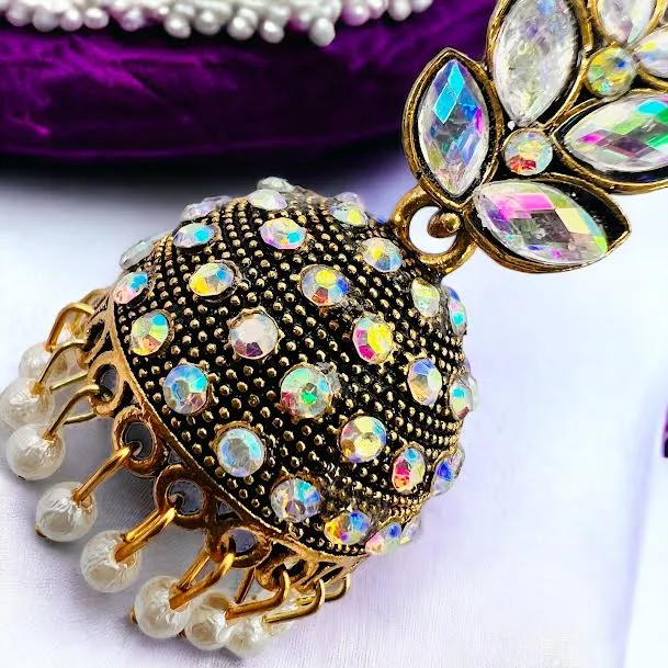 ESH%20Light%20gold%20Indian%20Vintage%20Bollywood%20dangle%20drop%20jhumka%20jimikki%20earring%20Trendy%20Leaf%20Design%20Pearl%20Drop%20&%20Multi%20Stone-Studded%20earring%20for%20women%20and%20girl%20-%20Image%2010