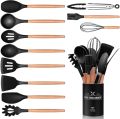 12PCS Kitchen Utensil Set Silicone Cooking Utensils Kit Spatula Heat Resistant Wooden Spoons Gadgets Tool for Non-Stick Cookware. 