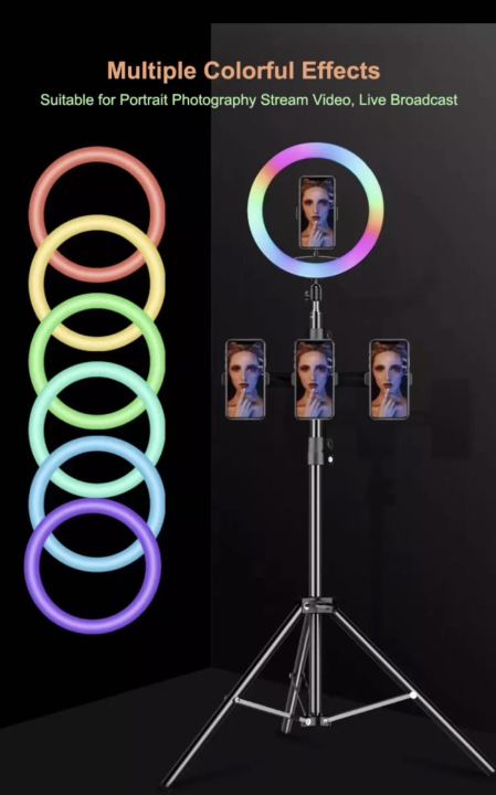 26CM%20RGB%20Ring%20Light%20With%20Holder%20+%207%20ft%20Stand%20-%20RGB%20LED%20Soft%20Ring%20LIght%2016%20Spectrum%2026%20cm%20/10%20inches%20With%207.5ft%20Metal%20Tripod%20Stand%20And%20Mobile%20Phone%20Holder%20-%2010inch/10"%20MJ26%20Multicolor%20Ringlight%20-%20Image%203