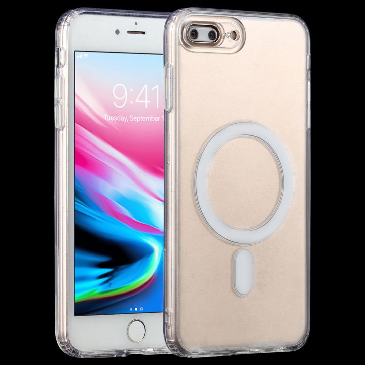 For iPhone 7 Plus / 8 Plus Magsafe Case ple Magnetic Ring All-inclusive Clear Crystal Acrylic PC +TPU Shockproof Case