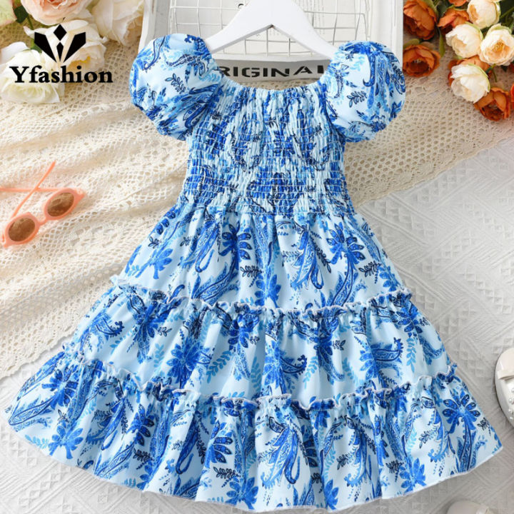 Yfashion Summer Short Sleeves Dress For Girls Cotton Elegant