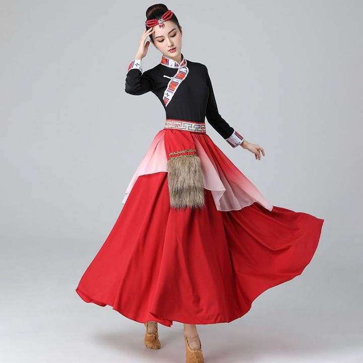 2023New Tibetan Dance Costume Men and Women Tibetan Long White Silk Sleeves Performance Costumes Mongolian Ethnic Performance Wear