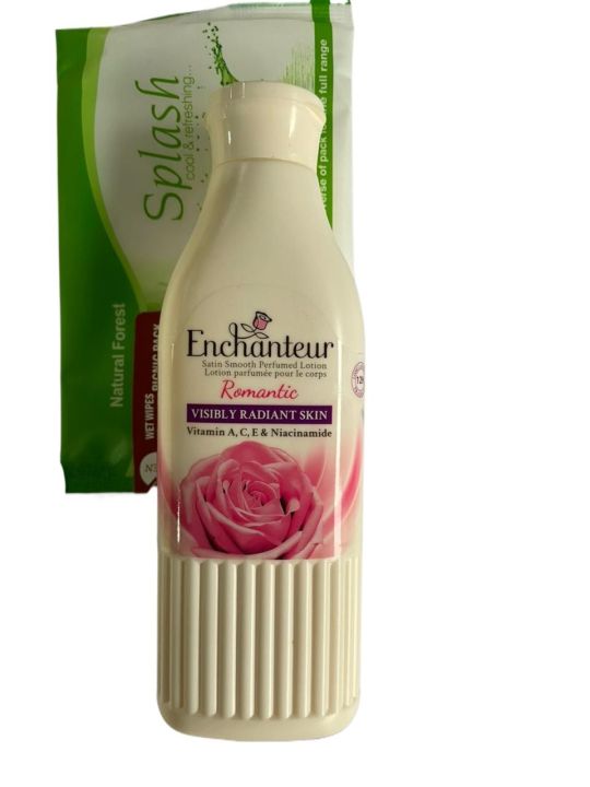 Enchanteur Body lotion 100ml - Romantic + Free gift splash picnic wet tissue pack