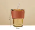 Glass Straw Cup Coffee Mug with Lid Straw 450ML Heat-Resistant Tumbler Hot Cold Milk Tea Cup 450ML heat-resistant glass cup coffee cup mug water cup straw glass cup sport Coffee Cup. 