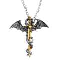 Sunny Punk Men Glow In The Dark Dragon Sword Pendant Chain Necklace. 