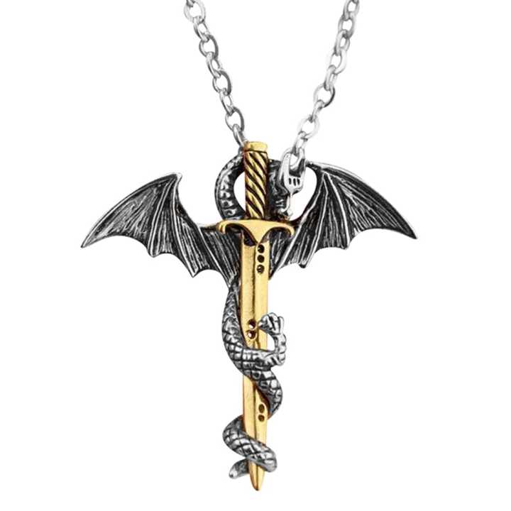 Sunny Punk Men Glow In The Dark Dragon Sword Pendant Chain Necklace