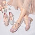 Princess Shoes for Girls Spring and Autumn Children's High Heel Shoes Stage Show Piano Silver Dress Flower Girl Crystal Leather Shoes. 