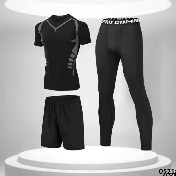 Clothing suit running training men's tight shorts short-sleeved black sports suit men's sports training men's clothes quick-drying tops