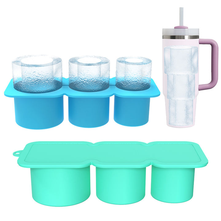 1PC Ice Grid Mold Silicone Ice Cube Maker With Lid For Making 3 Hollow Cylinder MLK